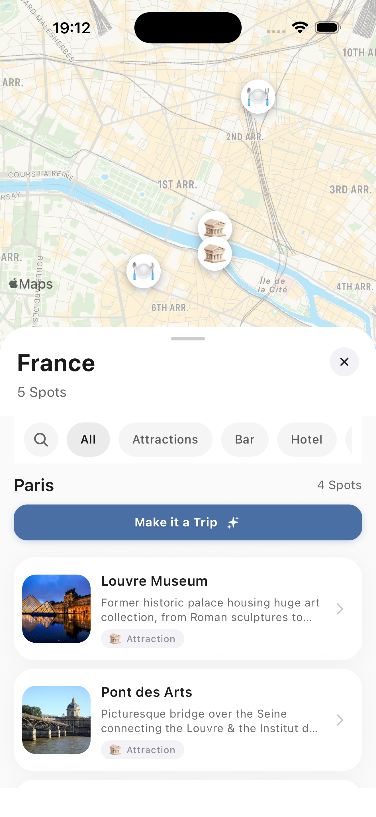 France city map with spots